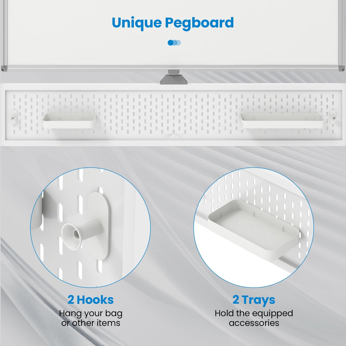 Pizarra Móvil Magnética de Doble Cara Ajustable con Tablero Perforado-Blanco