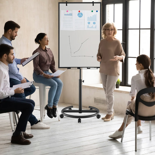Height-Adjustable Mobile Whiteboard with Round Stand Paper Clips-Black - Tampa Home & Garden Store