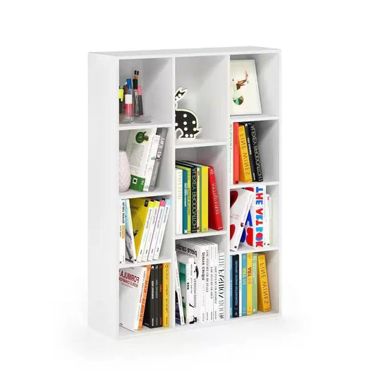White 42-inch modern 11-cube bookcase with open cubbies filled with books and decor on Tampa Home & Garden Store
