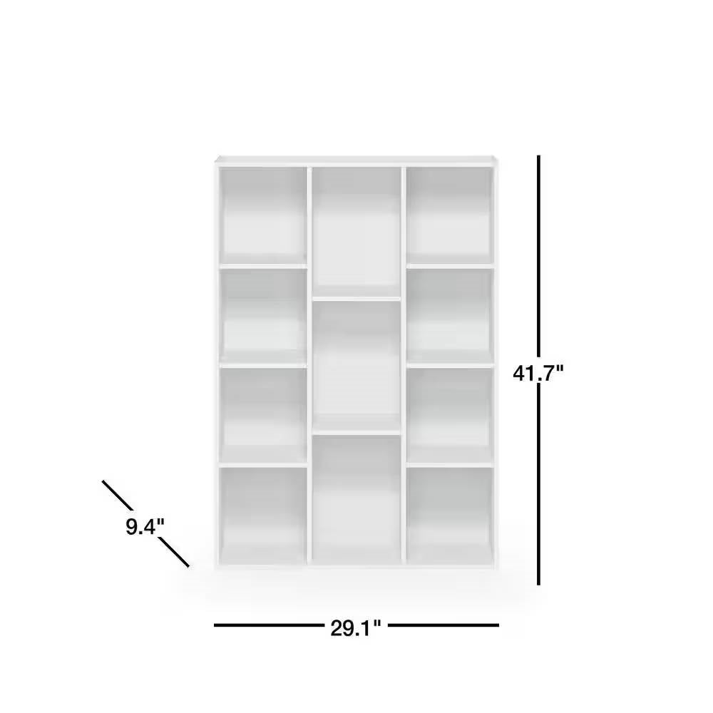 Modern 42-inch High Bookcase with 11-Cube Open Shelves in White Wood Finish - Tampa Home & Garden Store