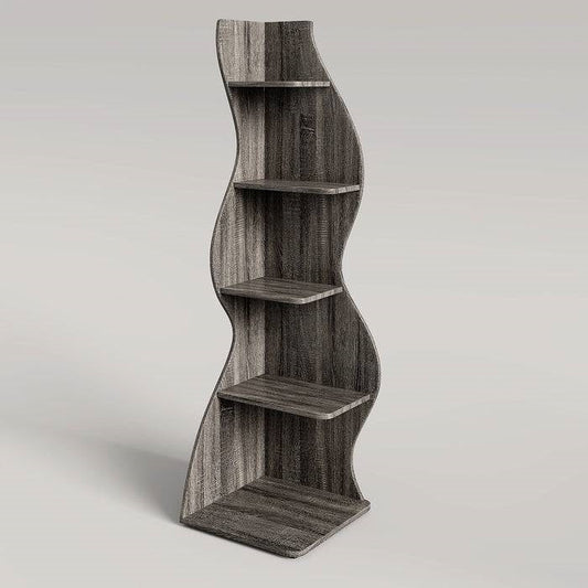Modern 5 Shelf Corner Bookcase in Grey Wood Finish - Tampa Home & Garden Store