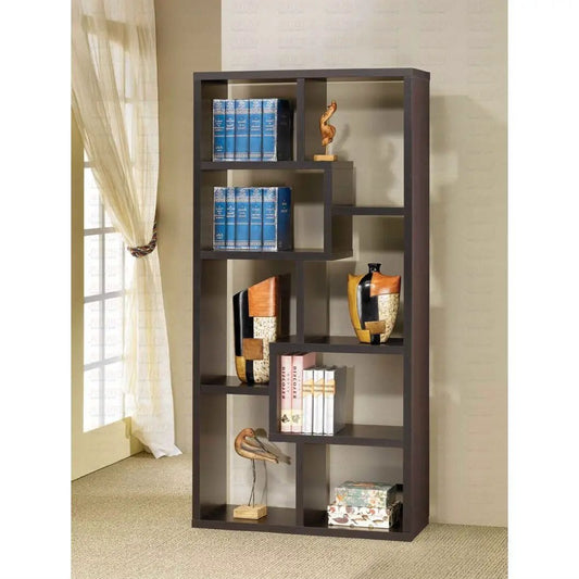 Modern 70in High Cabinet Bookcase in cappuccino finish with open cubby shelves by HomePacific on Tampa Home & Garden Store