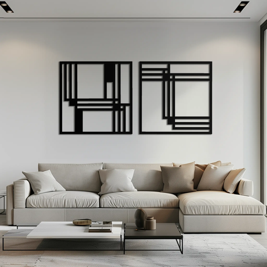 Modern Abstract Rectangles Metal Wall Art 2-Panel set in black steel by Enova Art on Tampa Home & Garden Store