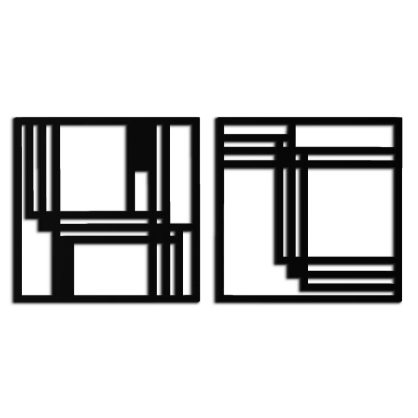Modern Abstract Rectangles Metal Wall Art 2 Panel set in bold black geometric frames on Tampa Home & Garden Store