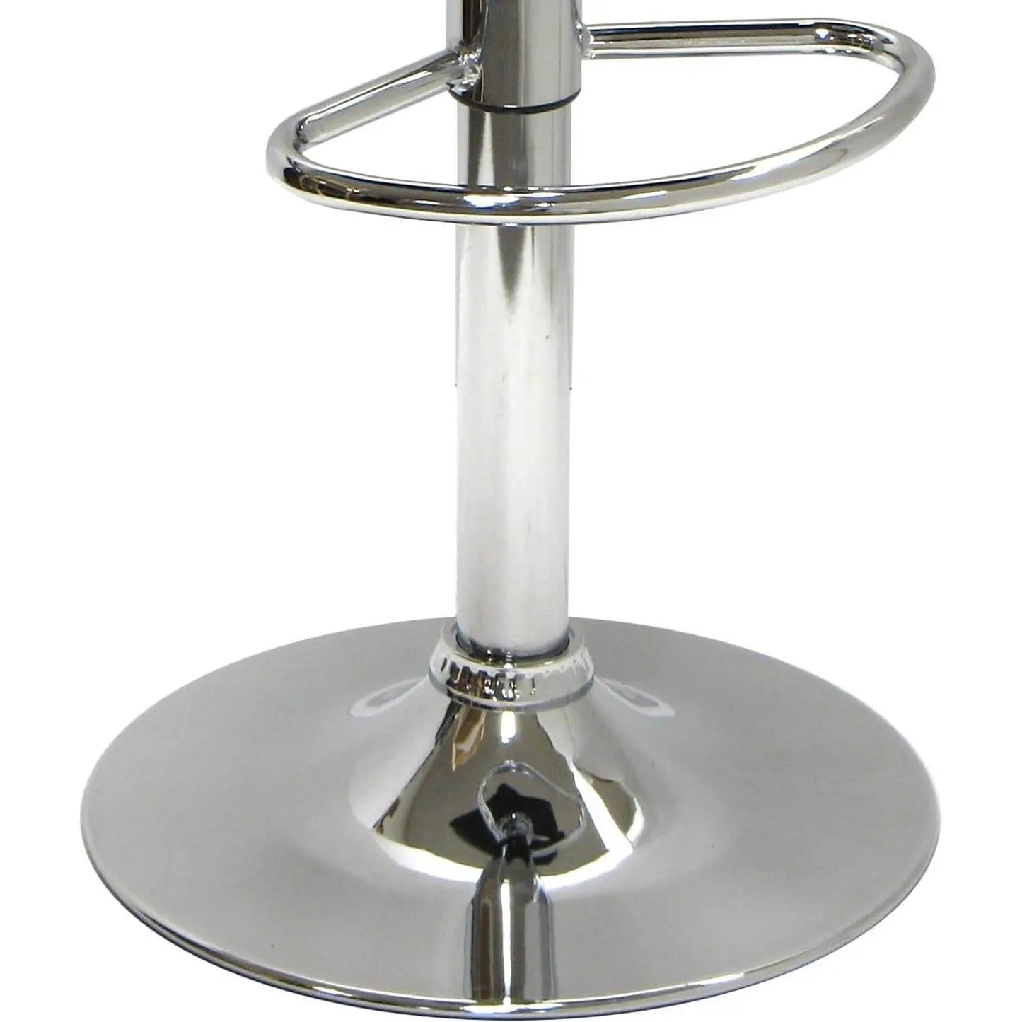 Modern Air Lift adjustable bar stool chrome pedestal with circular footrest and black seat on Tampa Home & Garden Store