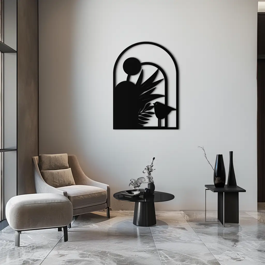 Modern Archway Bird & Plants Metal Wall Art by Enova Art in black steel on Tampa Home & Garden Store