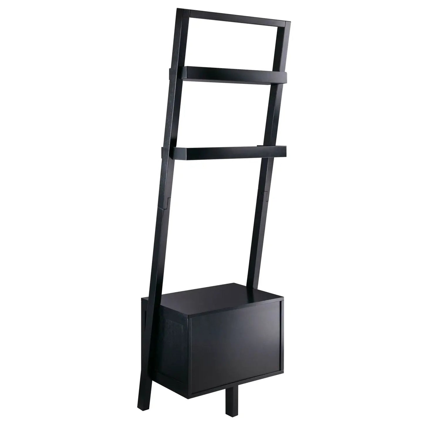 Modern black metal ladder shelf with bottom storage cabinet and 2 drawers by HomePacific on Tampa Home & Garden Store