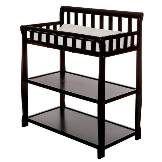 Modern Black Wooden Baby Changing Table with Safety Rail Mattress Pad and Strap - Tampa Home & Garden Store