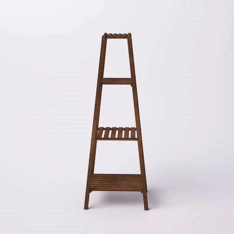 Modern Boho Wooden Pyramidal Plant Stand four-shelf natural brown wood HomePacific on Tampa Home & Garden Store