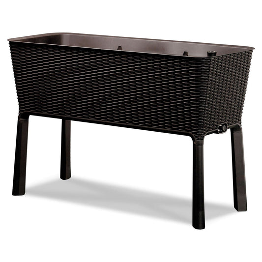 Modern Dark Brown Resin Wicker Raised Garden Bed Planter with Water Indicator - Tampa Home & Garden Store