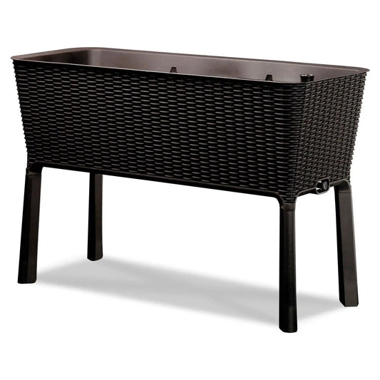 Modern Dark Brown Resin Wicker Raised Garden Bed Planter with Water Indicator - Tampa Home & Garden Store