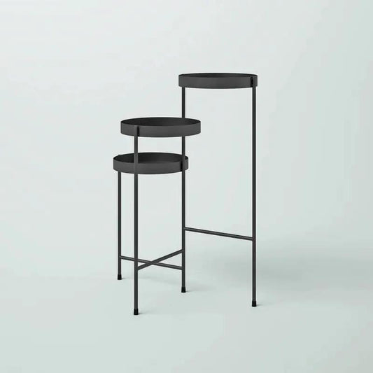 Modern dark grey metal 3-tier plant stand with circular trays and slender legs on Tampa Home & Garden Store