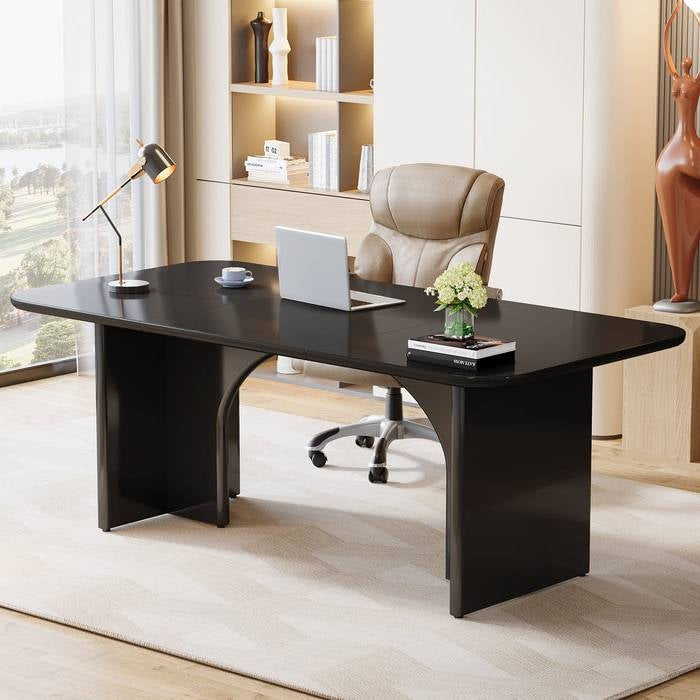 Modern Extra Large Executive Home Office Computer Desk in Black - Tampa Home & Garden Store