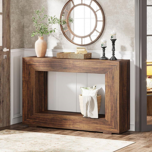 Modern Farmhouse 47-inch Long Entryway Console Table in Rustic Brown Wood Finish - Tampa Home & Garden Store
