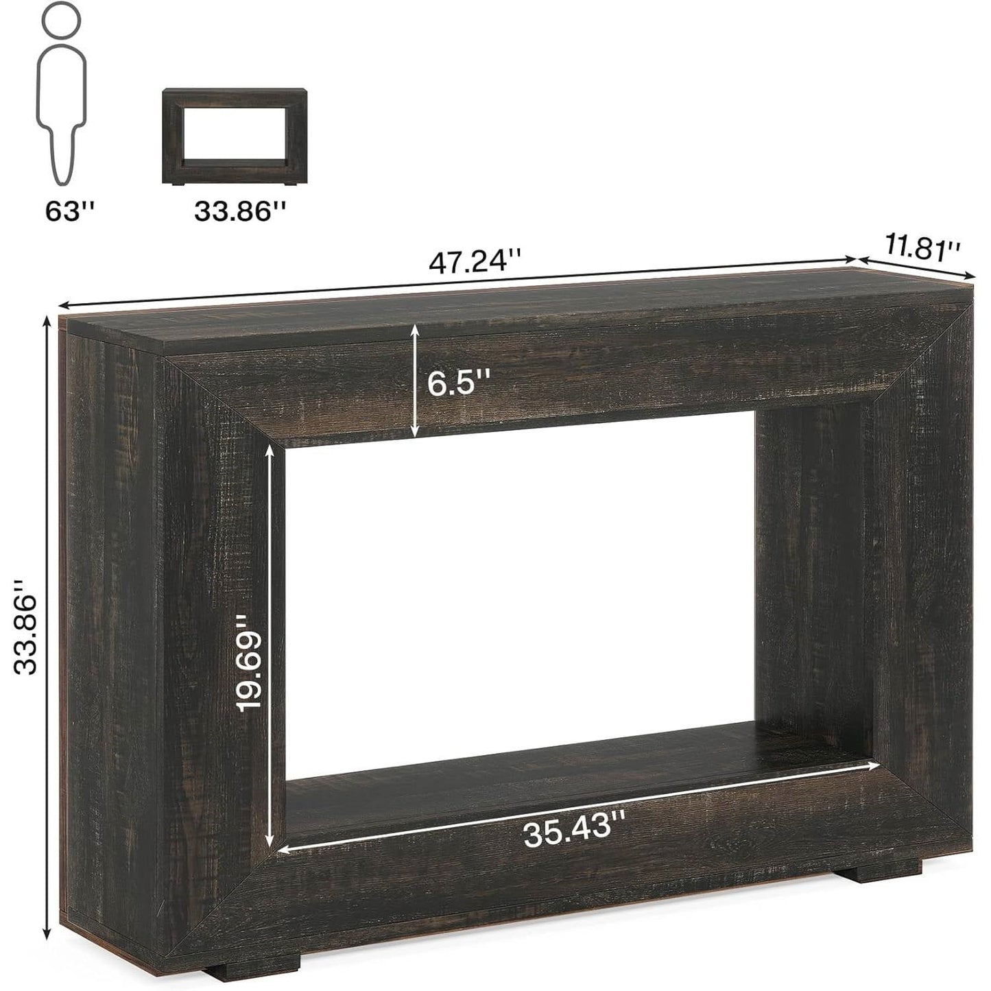 Modern Farmhouse 47-inch Long Sofa Table in Dark Grey Black Wood Finish - Tampa Home & Garden Store