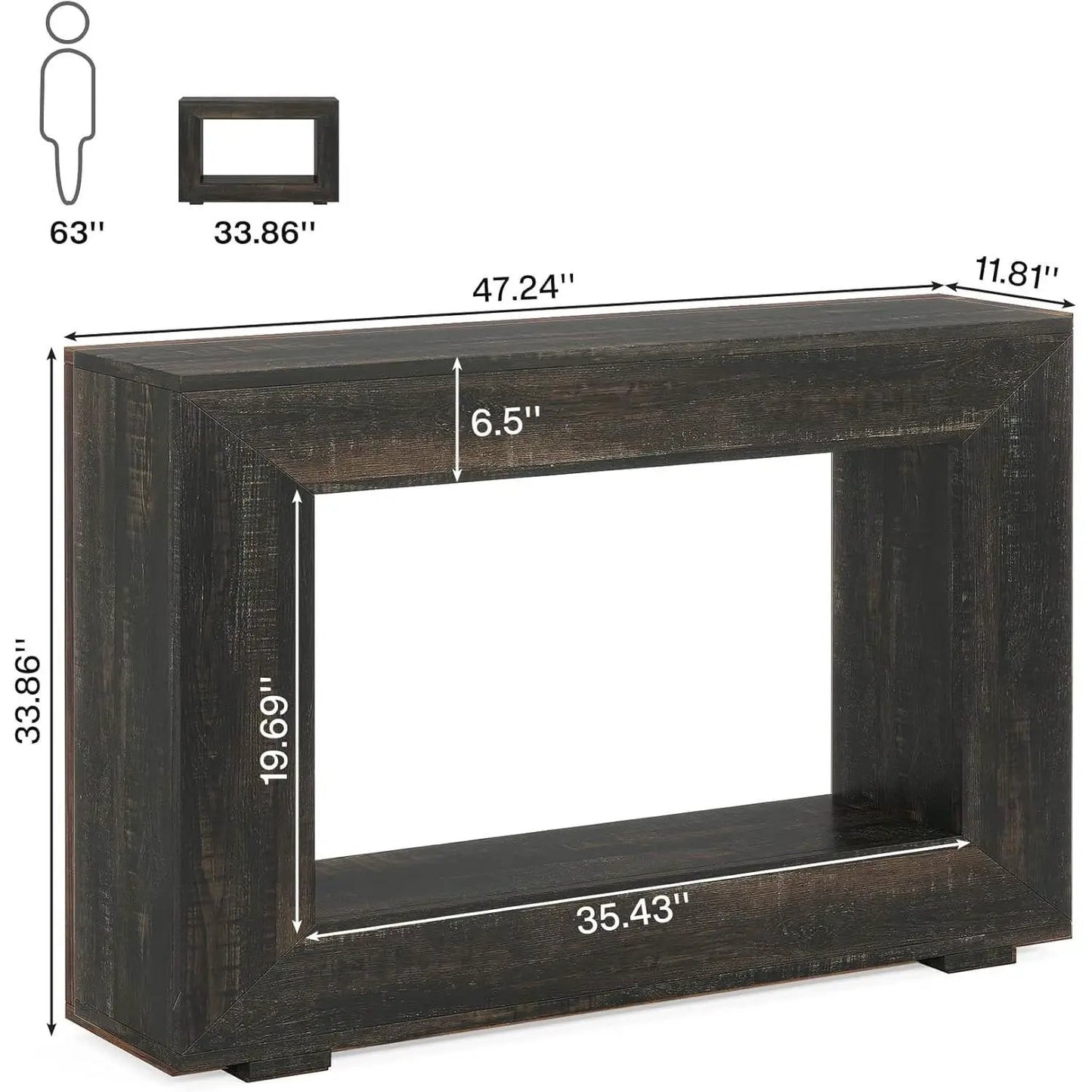 Modern Farmhouse 47 Inch Sofa Table dark grey wood finish with rectangular legs HomePacific on Tampa Home & Garden Store