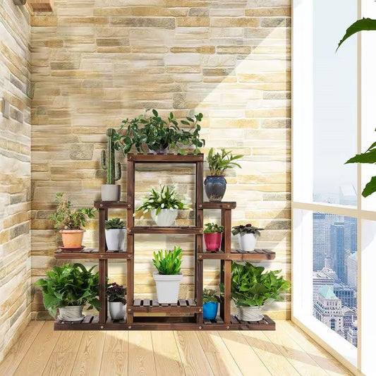 Modern Farmhouse 6-tier Wooden Bookcase Plant Stand Shelving Unit - Tampa Home & Garden Store