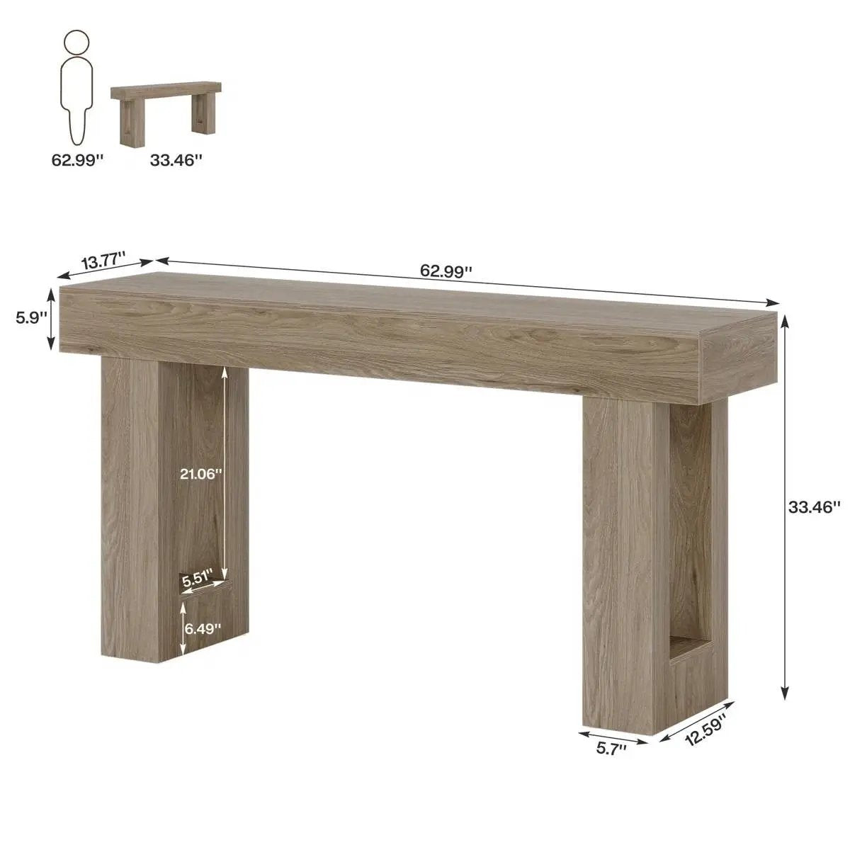Modern Farmhouse grey entryway console table 63-inch long with thick block legs by HomePacific on Tampa Home & Garden Store