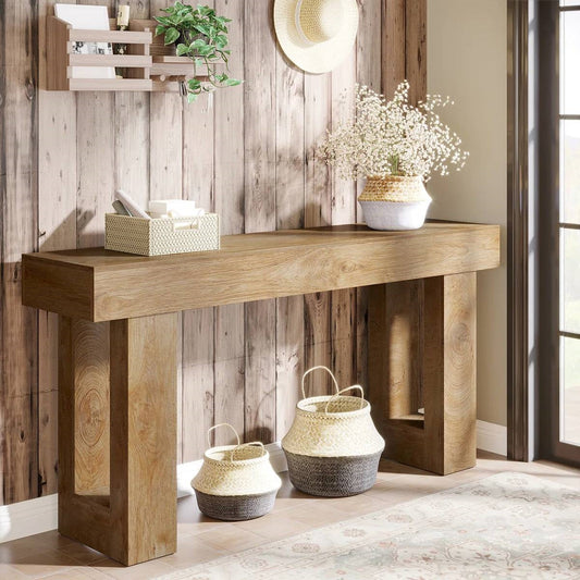 Modern Farmhouse 63-inch Long Narrow Console Sofa Table in Natural Wood Finish - Tampa Home & Garden Store