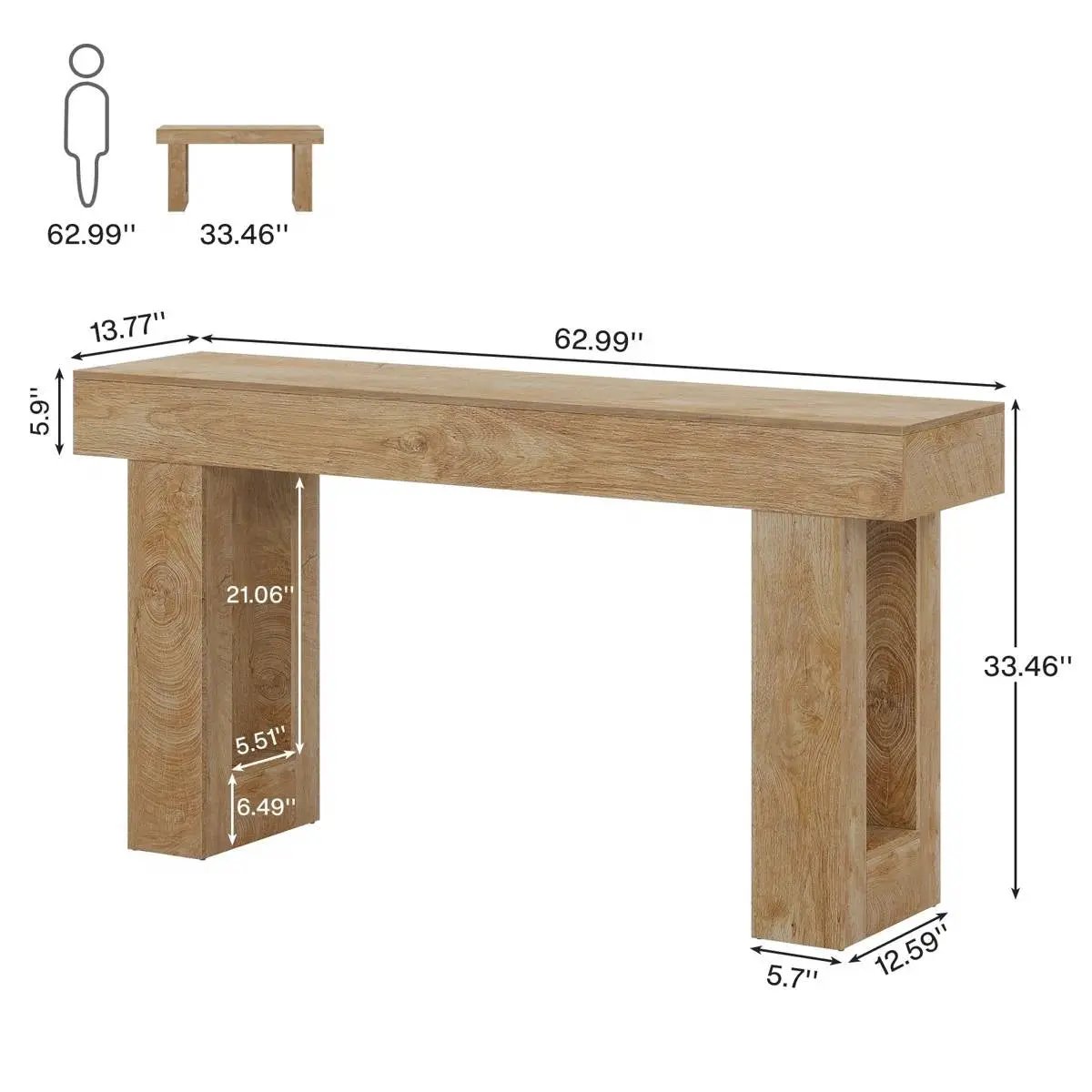 Modern Farmhouse 63-Inch Console Sofa Table natural wood finish HomePacific living room on Tampa Home & Garden Store