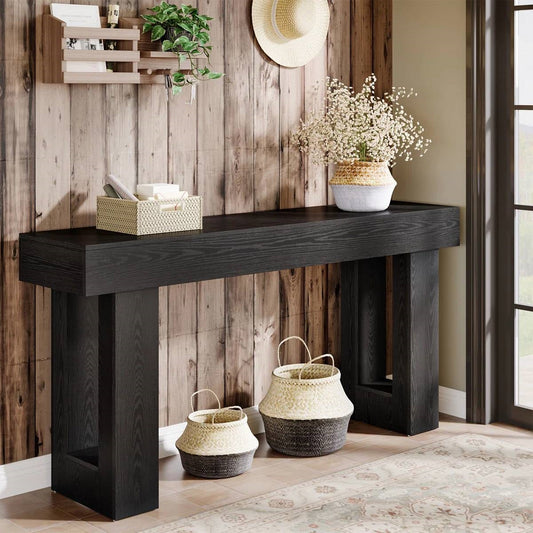 Modern Farmhouse 63-inch Narrow Entryway Console Sofa Table in Black Wood Finish - Tampa Home & Garden Store