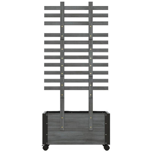 Modern Farmhouse Grey Wood Raised Garden Bed Planter on Wheels with Trellis - Tampa Home & Garden Store