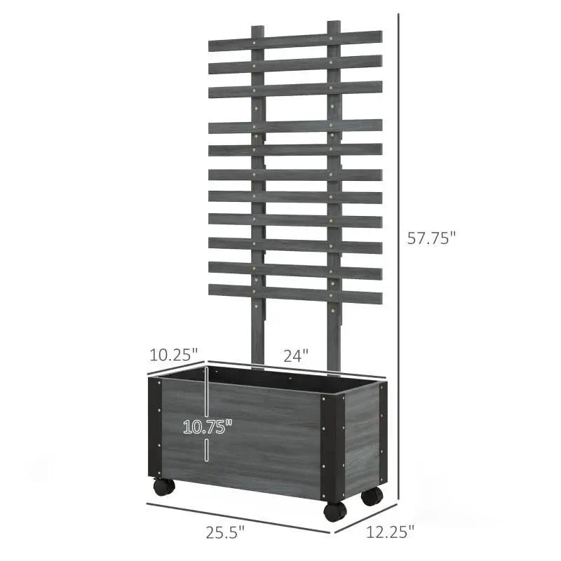 Modern Farmhouse Grey Wood Raised Garden Bed Planter on Wheels with Trellis - Tampa Home & Garden Store