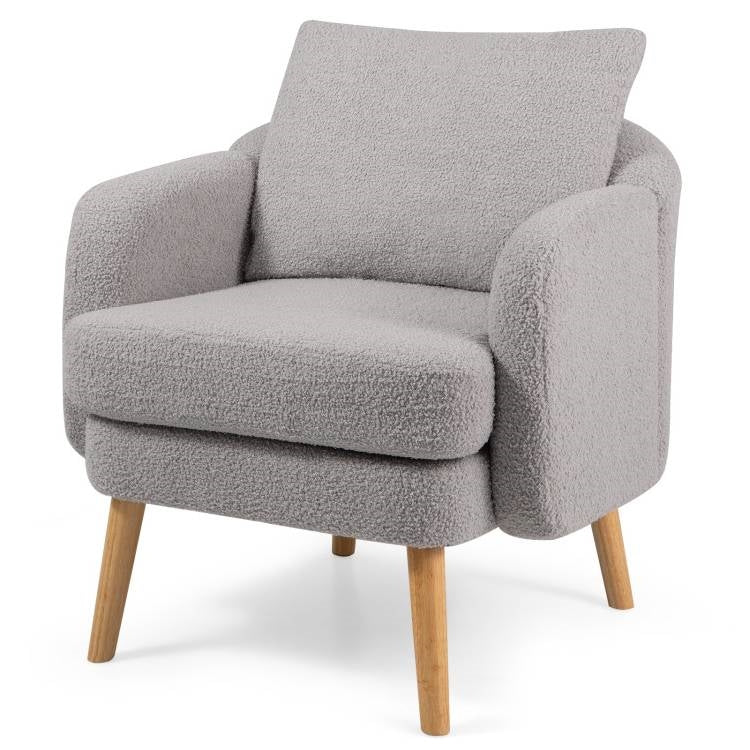 Modern Grey Sherpa Fabric Upholstered Accent Chair with Wooden Legs - Tampa Home & Garden Store