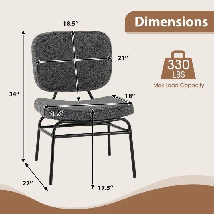 Modern Grey Upholstered Ergonomic Accent Chair with padded back and black metal legs on Tampa Home & Garden Store