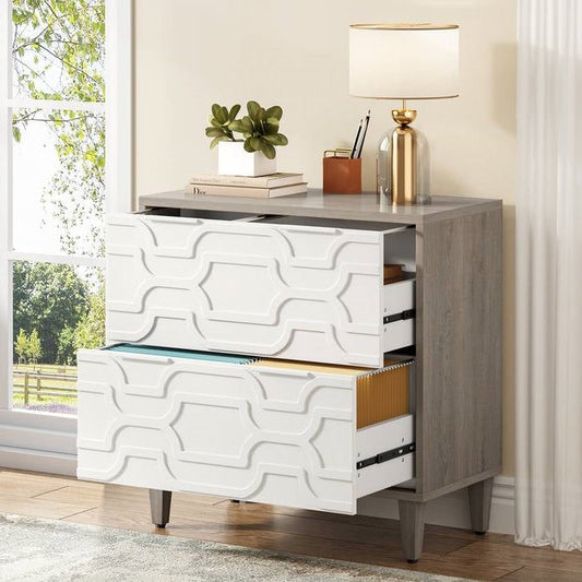 Modern Grey/White Wood 2 Drawer Filing Cabinet Printer Stand - Tampa Home & Garden Store