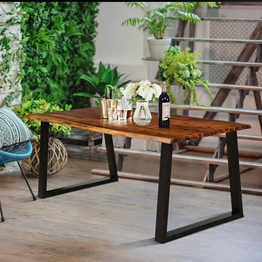 Modern Indoor Outdoor Metal Frame Wood Top Patio or Kitchen Dining Table - Tampa Home & Garden Store