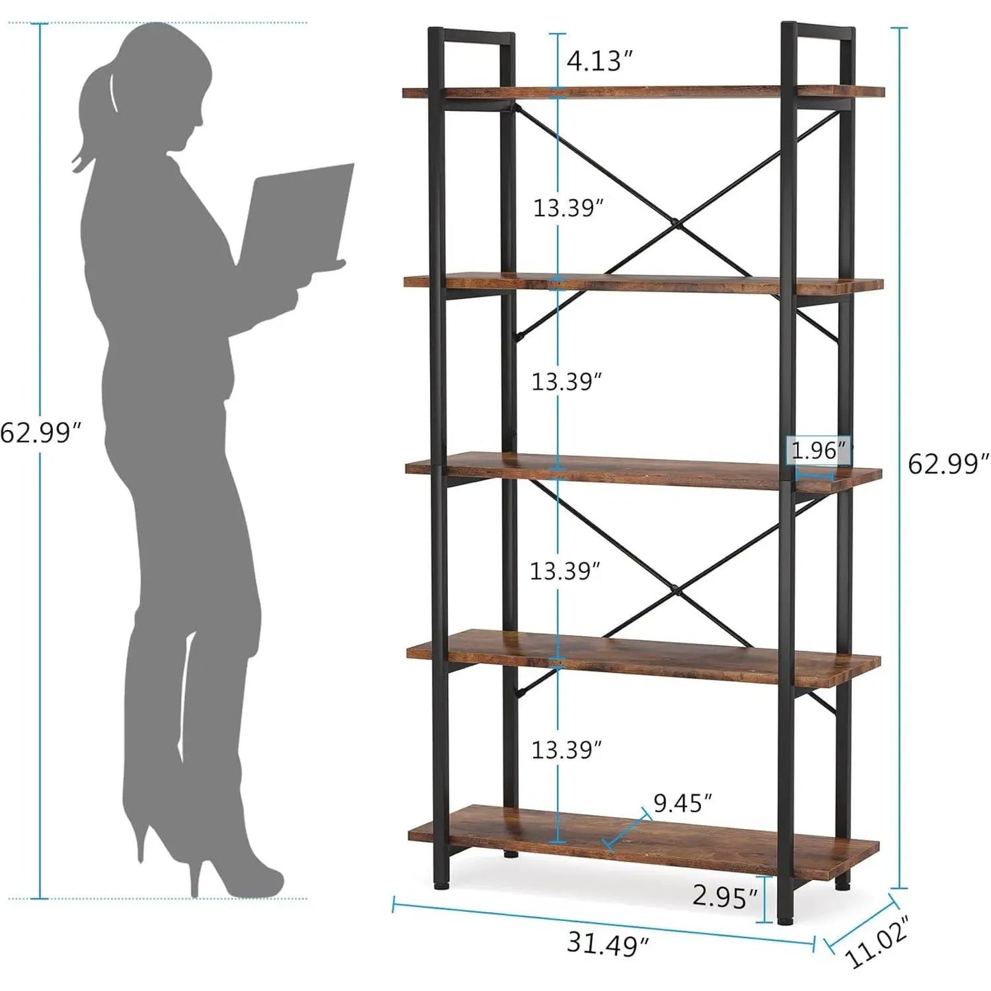 Modern Industrial 5-Shelf Bookcase by HomePacific with black metal frame and wood shelves on Tampa Home & Garden Store