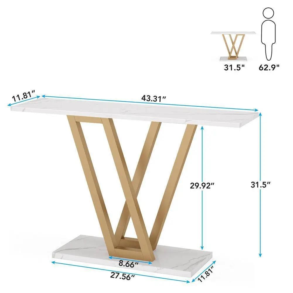 Modern Industrial Console Table with Faux Marble Top and Gold Frame by HomePacific on Tampa Home & Garden Store
