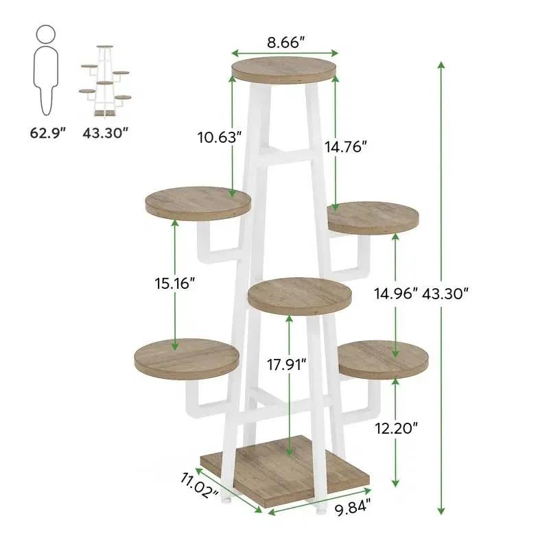 Modern Industrial Indoor Plant Stand White Frame with natural wood rounds by HomePacific on Tampa Home & Garden Store
