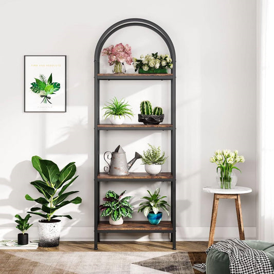 Modern Industrial Metal Wood Display Rack Bookcase with 4 Storage Shelves - Tampa Home & Garden Store