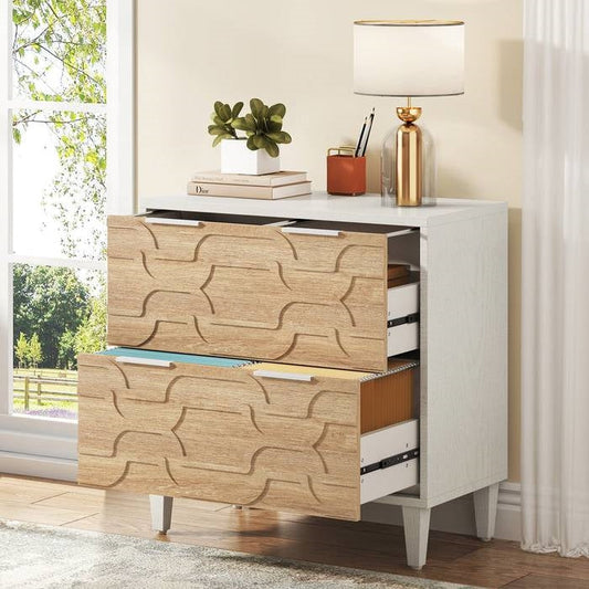 Modern Natural/White Wood 2 Drawer Filing Cabinet Printer Stand - Tampa Home & Garden Store