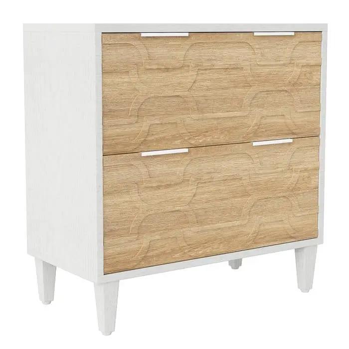 Wood 2-drawer filing cabinet printer stand with white frame and natural wood fronts on Tampa Home & Garden Store
