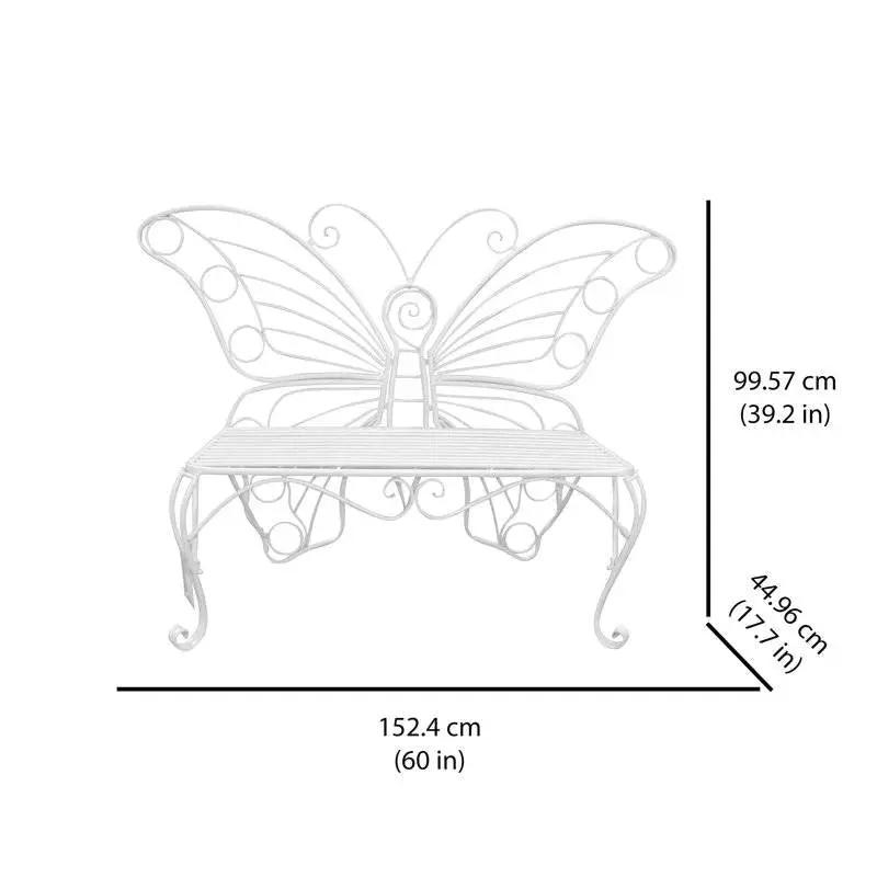 Modern Metamorphosis Metal Butterfly Garden Bench in white metal with butterfly-wing backrest on Tampa Home & Garden Store