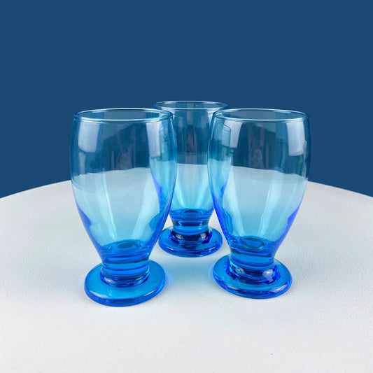 Topaz stemmed tumblers, blue glass, set of six on Tampa Home & Garden Store