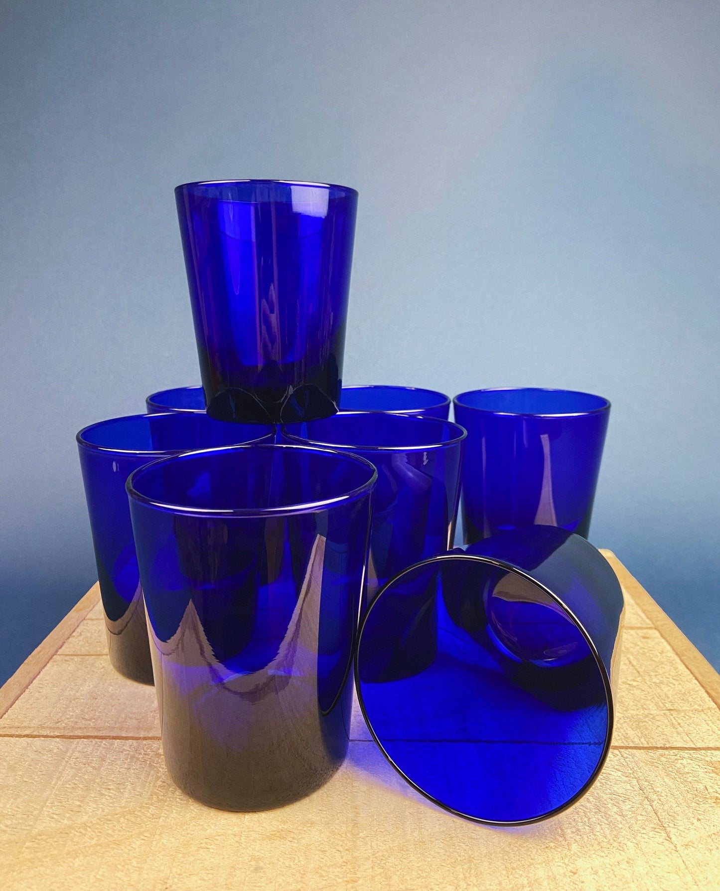 Modern Topaz Stemmed Tumblers. Set of Six Footed Juice Glasses. Blue Kitchen Decor. Dining Room Decor. Collectible Glasses. Wedding Gift. - Tampa Home & Garden Store