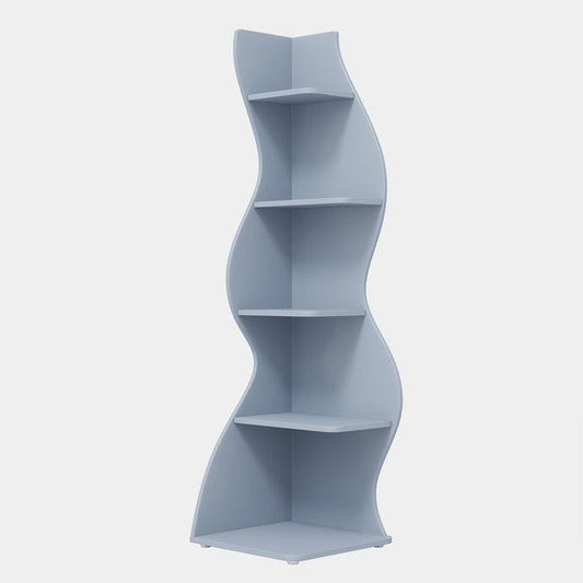 Modern Whimsical 5 Shelf Corner Bookcase Stand Blue Wood Finish - Tampa Home & Garden Store