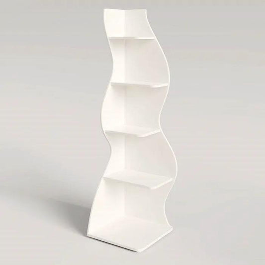Modern Whimsical 5-Shelf Corner Bookcase Stand white finish curved sides HomePacific on Tampa Home & Garden Store