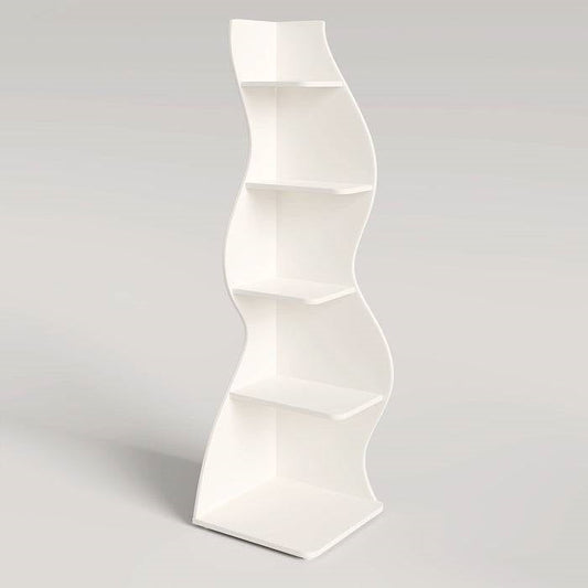 Modern Whimsical 5 Shelf Corner Bookcase Stand White Wood Finish - Tampa Home & Garden Store