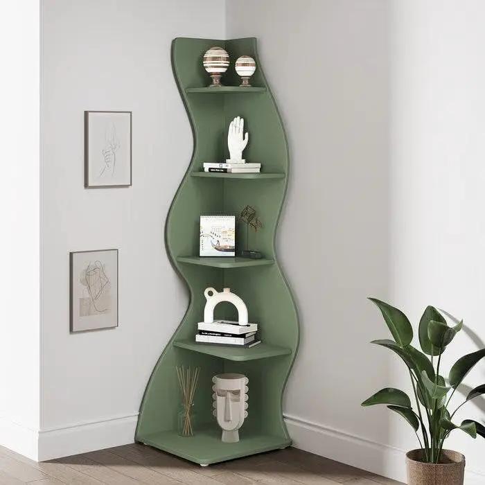 Modern Whimsical 5-Shelf Corner Bookcase green for office storage by HomePacific on Tampa Home & Garden Store