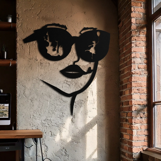 Modern Woman Face with Sunglasses Metal Wall Art, black steel silhouette for contemporary decor on Tampa Home & Garden Store