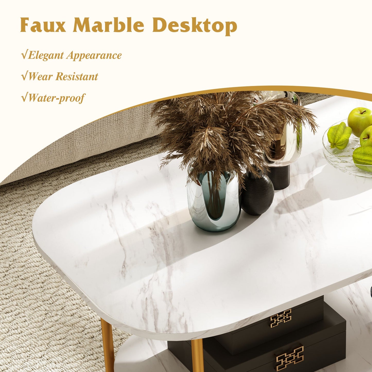 Modern 2-tier Faux Marble Top Coffee Table-White