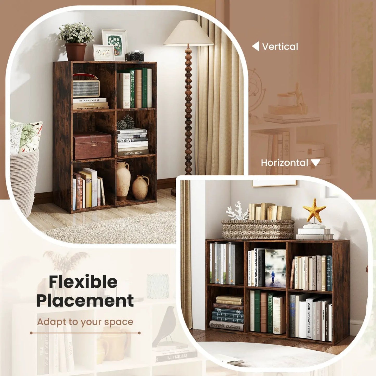 6-Cube Bookcase with Anti-Tipping Kit Rustic