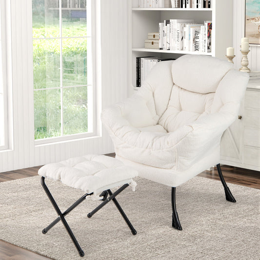 Sillón moderno con reposapiés plegable y almohada para la cabeza - Beige