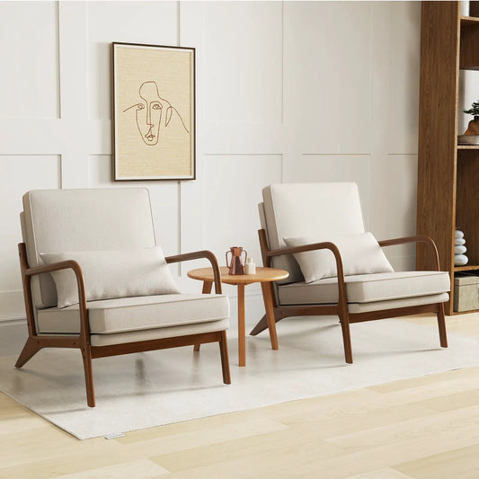 Modern Accent Chairs with rubber wood armrests beige upholstery 2-pack Tampa on Tampa Home & Garden Store