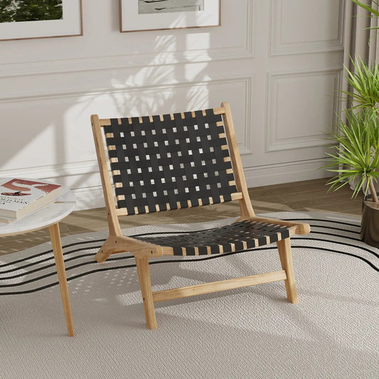 Modern Armless Teak Lounge Chair with Nylon Back